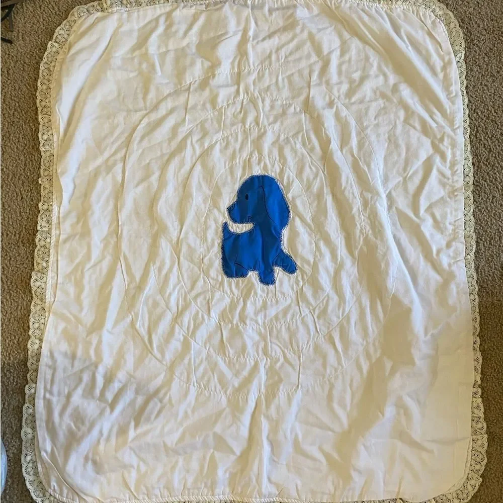 Adorable Vintage Handmade Infant Baby Quilt Clowns Rainbows Puppy Quilt